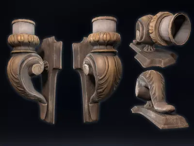 Candlestick ornate candle holder Low-poly 3D model