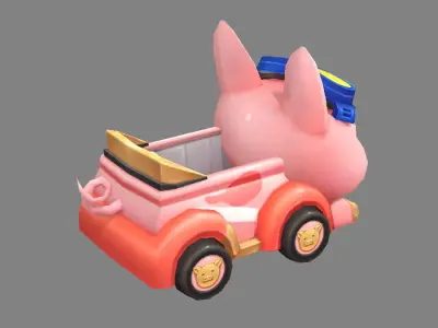 Cartoon Piggy Car--Amusement Park Touring Car Low-poly 3D model