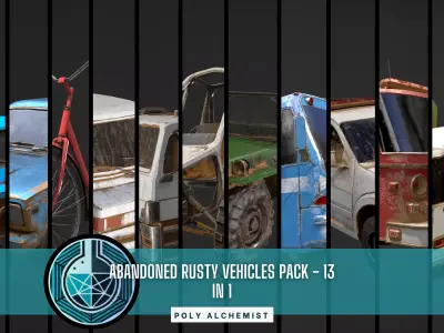 Abandoned Rusty Vehicles Pack 13 In 1 Low-poly 3D model