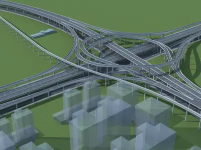 Highway Viaduct flyover Low-poly 3D model