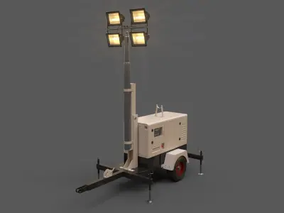 PBR Mobile Light Tower Generator A - White  Low-poly 3D model