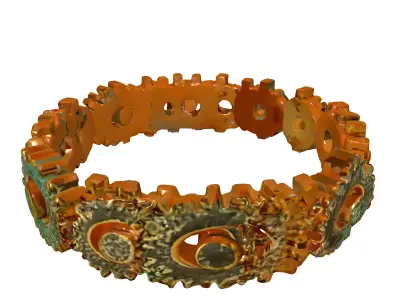 Aged Golden Gear Chain Ring Low-poly 3D model