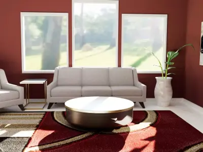 Livingroom Set With a Couch and Chair and Plant and Tables 3D model
