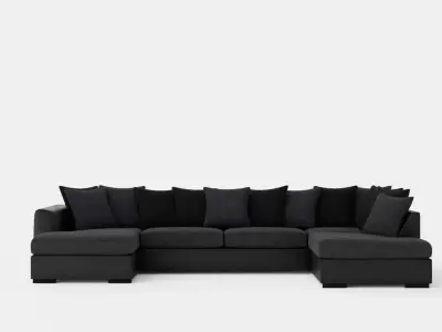 Cuba U Sofa Divan Left Incl Envelope Pillows Black Gray Low-poly 3D model