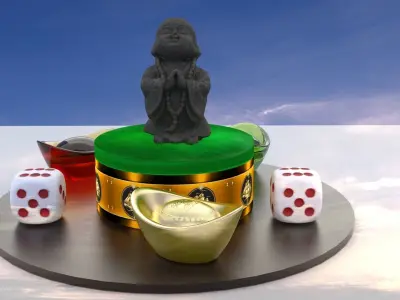 Chinese gold ingot with monk kid 3D model