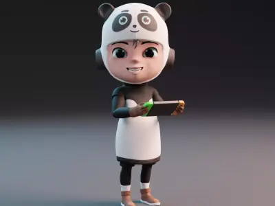 Kid Cute Cartoon girl child panda Character 3D model