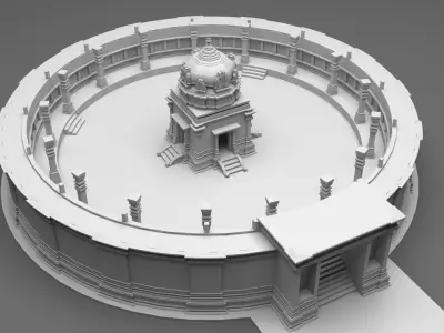 Circular shiva temple with 64 gods around 3D model