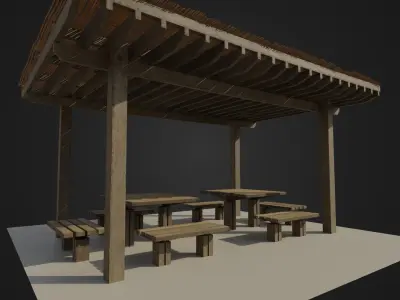 Pergola with benches Low-poly 3D model