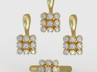 Ring  Earring and Pendant Set 3D printable model 0066 3D Model Pack