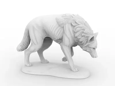 Wolf 3D Sculpture Model Walking Pose Print Model 3D print model