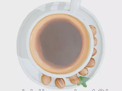 Elegant White Coffee Mug with Saucer and Brazil Nuts Low-poly 3D model