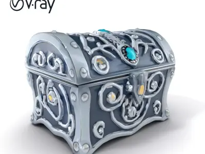 Mystical Treasure Chest with Silver Spirals and Gemstones mod... Low-poly 3D model