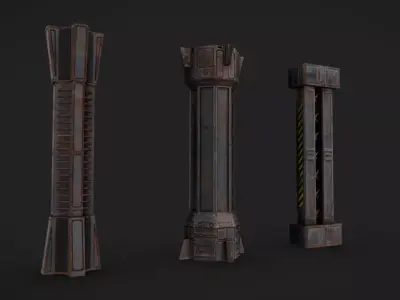 SciFi Columns Low-poly 3D model