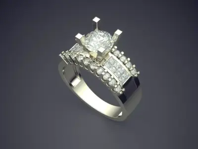 Luxury Ring With Columns And Diamond In The Middle CAD 3066 3D print model