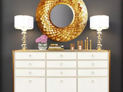 Decorative set-2 3D model gold and dresser with mirror Low-poly 3D model