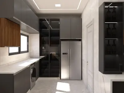 Contemporary Kitchen with corner bar 3D Model scene Low-poly 3D model