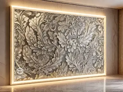 modern panel wall decor set relief stl mural CNC 306 3D model