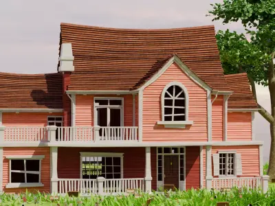  American Style Cottage Exterior 08 Low-poly 3D model