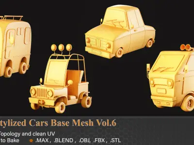 20 Stylized Cars Base Mesh Vol-6 Low-poly 3D model