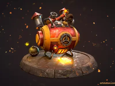 Bomb Game Ready steam engine Low-poly 3D model