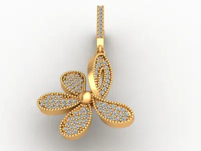 Flower Butterfly Style Diamond Gold Earring 3D print model