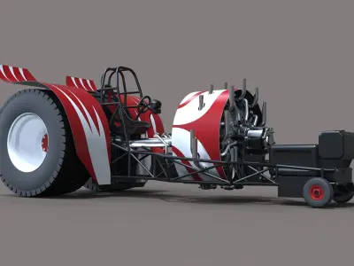 Pulling tractor with radial engine 3D model