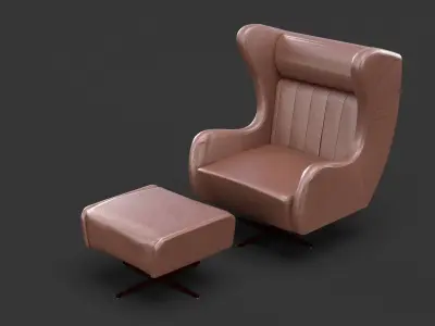 Luxury Accent chair with Footstool 3D model