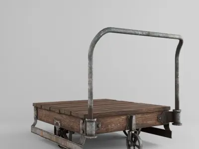 old wooden trolley- push cart 3d model Low-poly 3D model