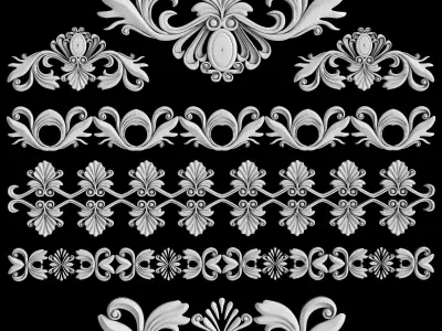 Plastering set of ornate ornaments 3D model