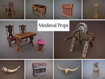 Medieval Props Unreal Engine  Low-poly 3D model