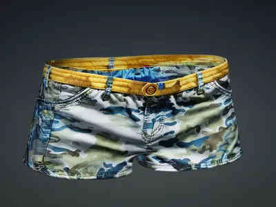 Blue camo short pants PBR 4k Low-poly 3D model