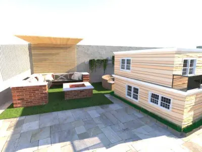 chalet house with pool in backyard 3D print model