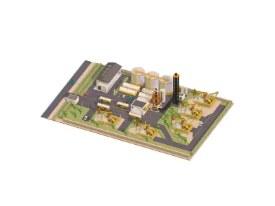 isometric representing oil field extracting Low-poly 3D model