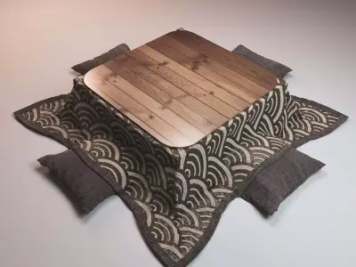 kotatsu low pillow japan wooden decoration Texture table  Low-poly 3D model