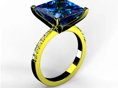 3D model Solitaire Fancy-SL Ring with Princess Cut Gemstone 3D print model