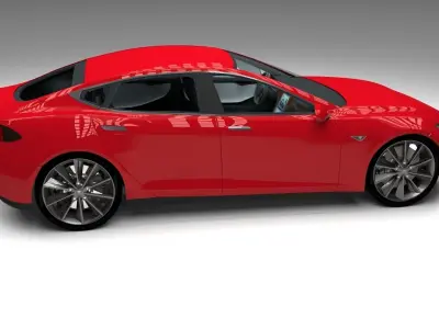 Tesla Model S with chassis and interior red 3D model