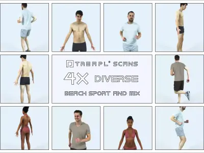 QAG07 4X Sports Beach Running Jogging Man Woman 007 Low-poly 3D model