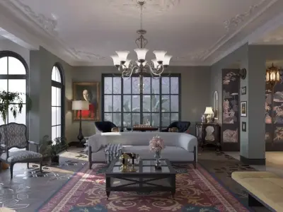 Luxurious Living and Dining Area 3D model