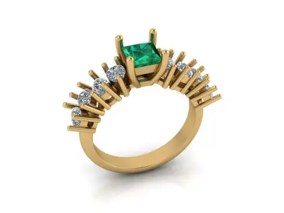 emerald square and pear engagement jewelry ring 3D print model