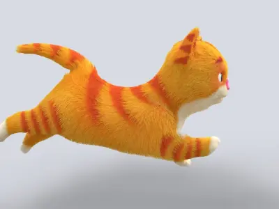 Fur Cute Cat kitten animated  Low-poly 3D model