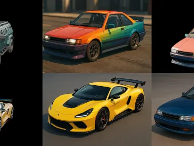 Sport Car bundle 7 pack 100 glb 3D model
