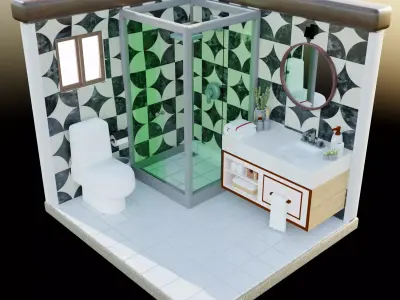 Isometric Bathroom Low poly Low-poly 3D model