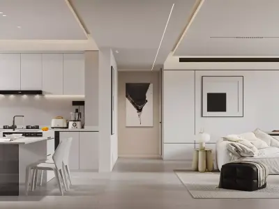 Modern living room dining room interior scenes 119 3D model