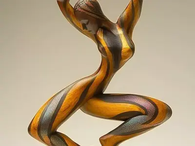 Wooden Yoga Sculpture Abstract Female Figure Swirling Grain 3D Low-poly 3D model