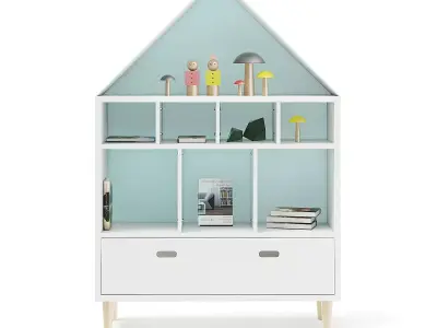 House Shape Shelf with Decorations 3D model
