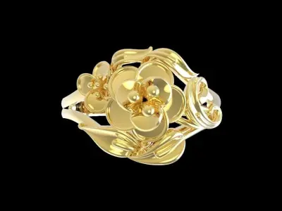 Gold Flower Artistic Ring 3D Model  631 3D print model