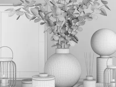 decorative set with white flower 3D model