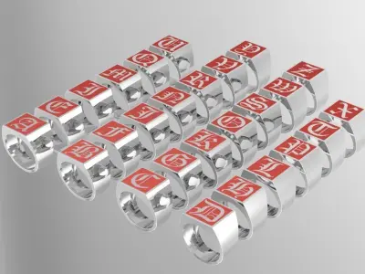 Gothic Alphabets Letter Rings Collection 3D Model Pack