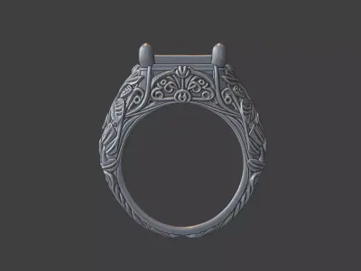 floral scrollwork ring cushion cut  cut square gemstone 3D print model