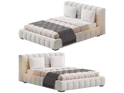Addie White Boucle Minimalist Modern Bed 3D model